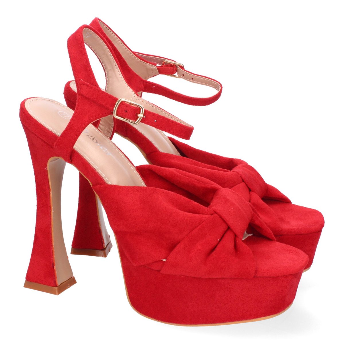 Sandalias de plataforma roja con lazo