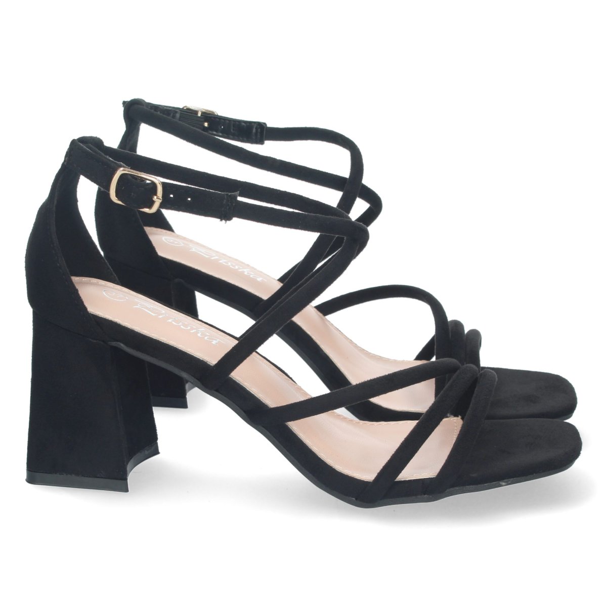 Sandalias de tacón negras cruzadas - Imagen 2