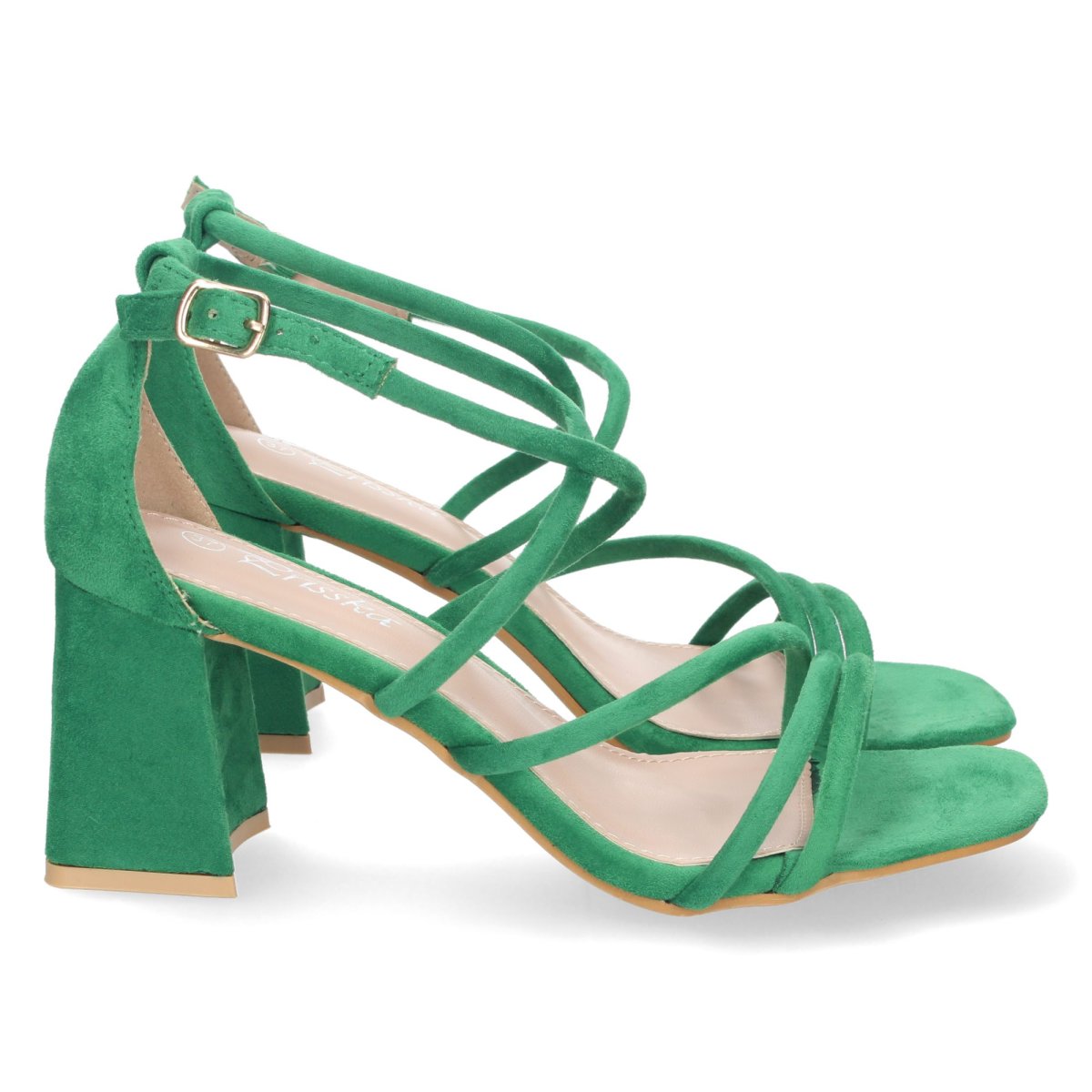 Sandalias tacón cruzado hebilla verde - Imagen 2