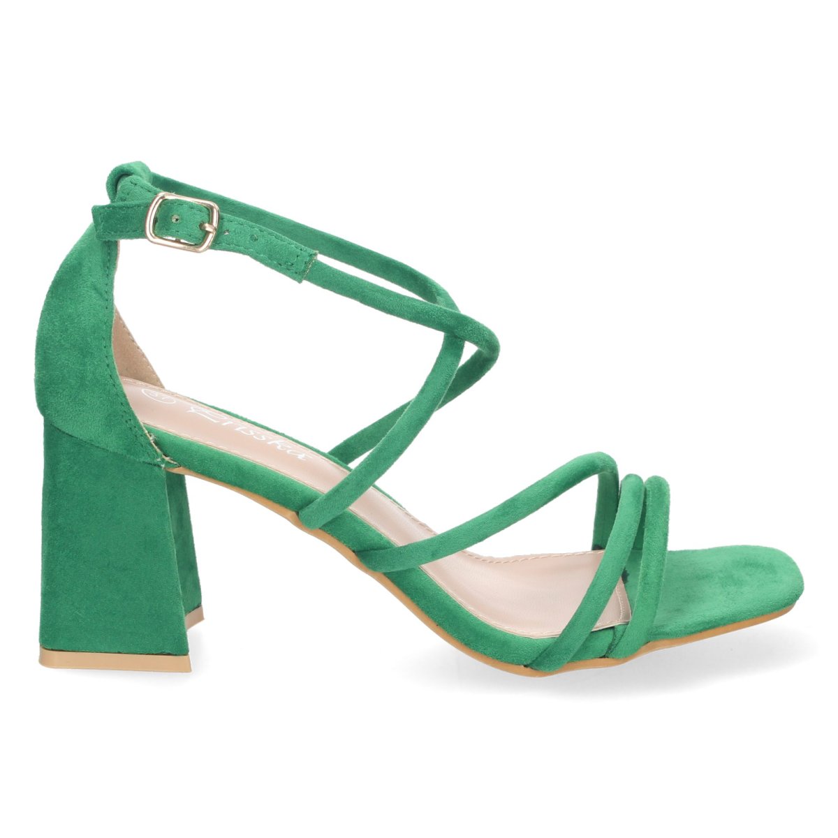 Sandalias tacón cruzado hebilla verde - Imagen 3