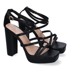 Sandalias Negras Cruzadas Tacón Alto