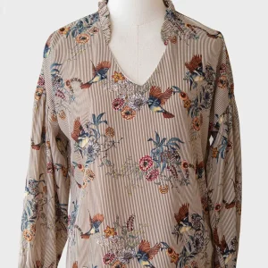 La Fee Maraboutee blusa estampado floral/aves Talla 38 (M)