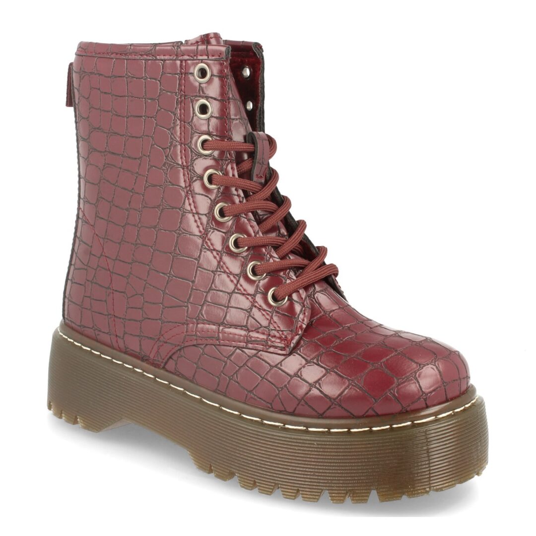 Botas militares textura coco plataforma burdeos - Imagen 3