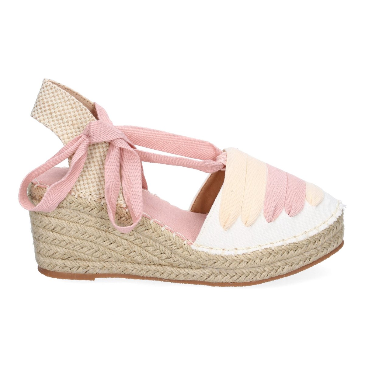 Cuña esparto rosa cordones trenzados - Imagen 3