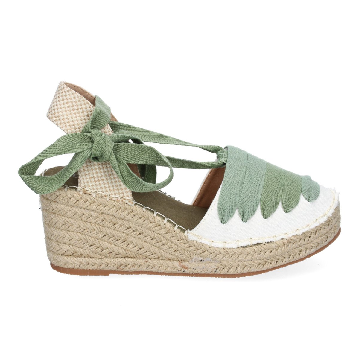 Sandalias de esparto beige con cordón verde - Imagen 3