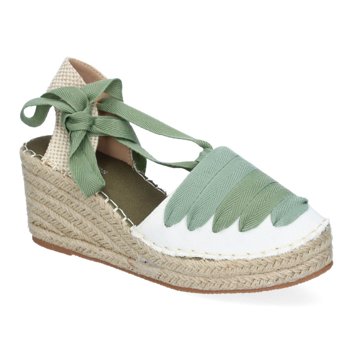 Sandalias de esparto beige con cordón verde - Imagen 4