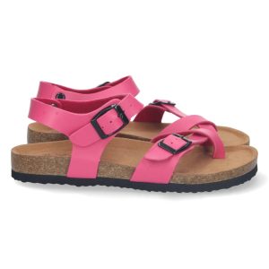 Sandalias negras anatómicas hebilla fucsia