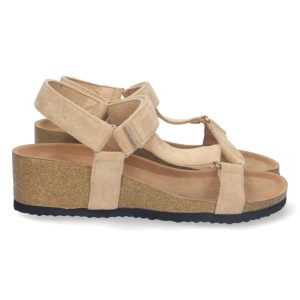 Sandalia cuña anatómica velcro taupe