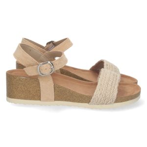 Sandalias cuña anatómica beige hebilla bio