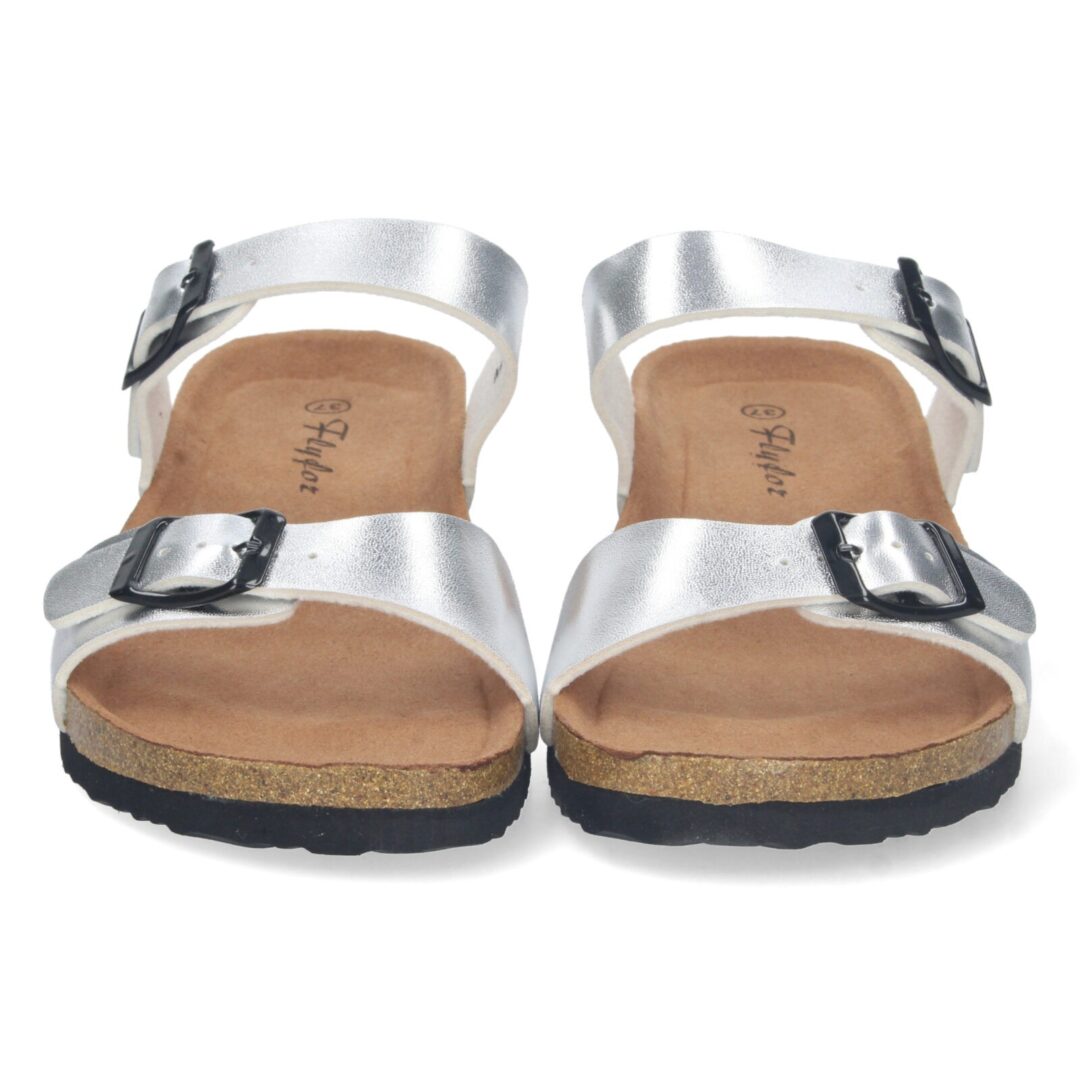 Sandalias cuña anatómica plateada hebilla - Imagen 4