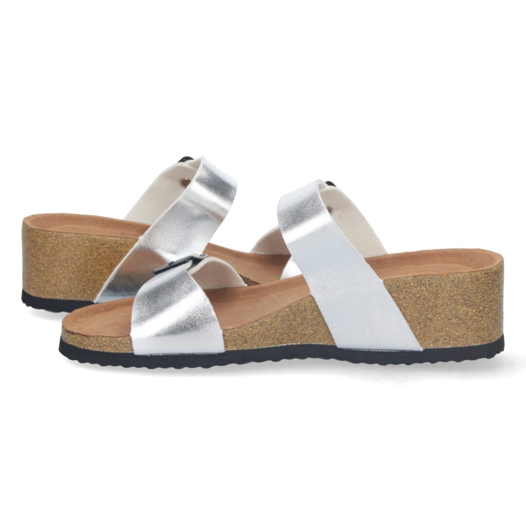 Sandalias cuña anatómica plateada hebilla - Imagen 6