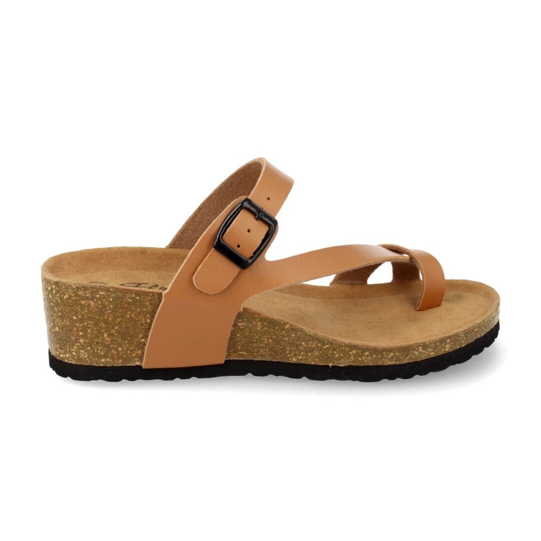 Sandalias cuña anatómica dedo dorada granulada