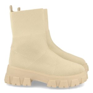 Botín calcetín beige acanalado
