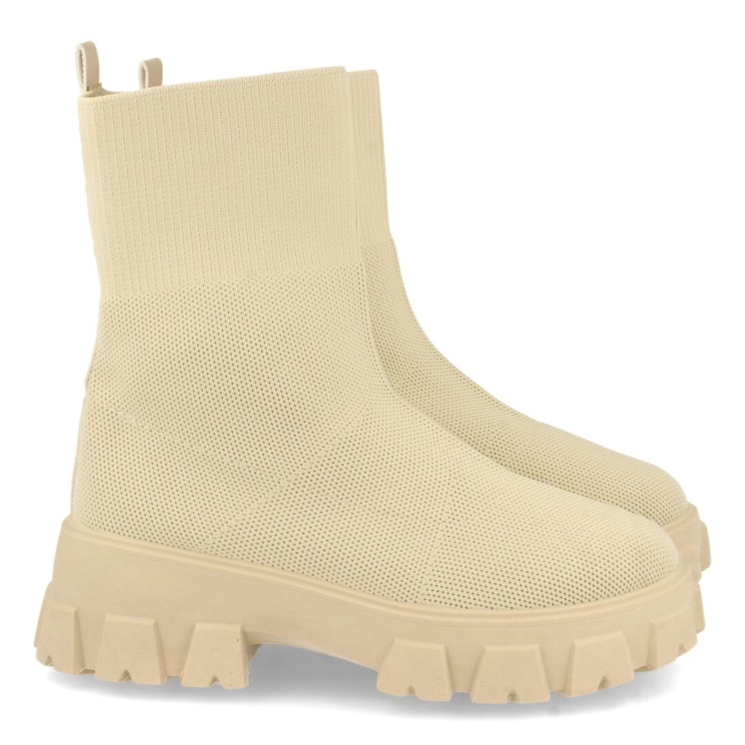 Botín calcetín beige acanalado