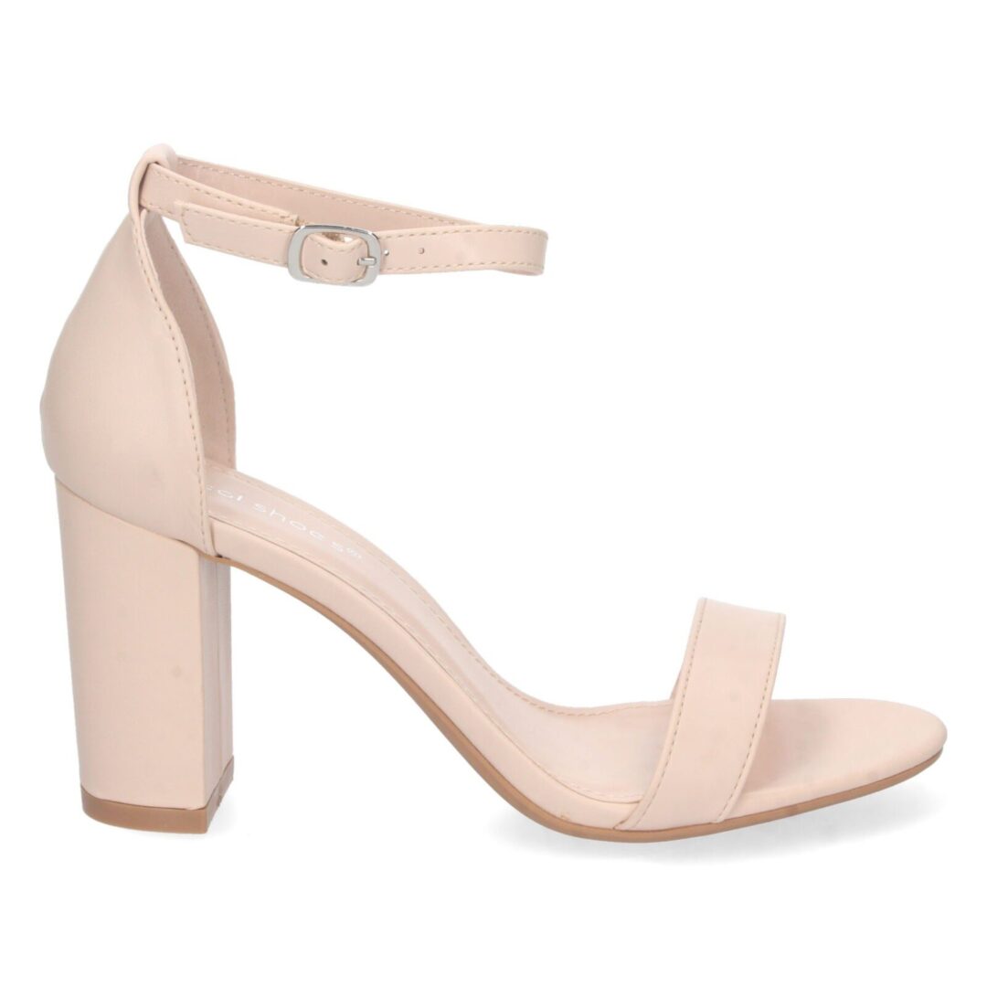 Sandalia tobillera tacón beige con hebilla - Imagen 3
