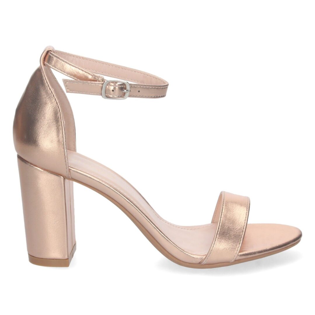 Sandalia tobillera tacón dorado rosa - Imagen 3