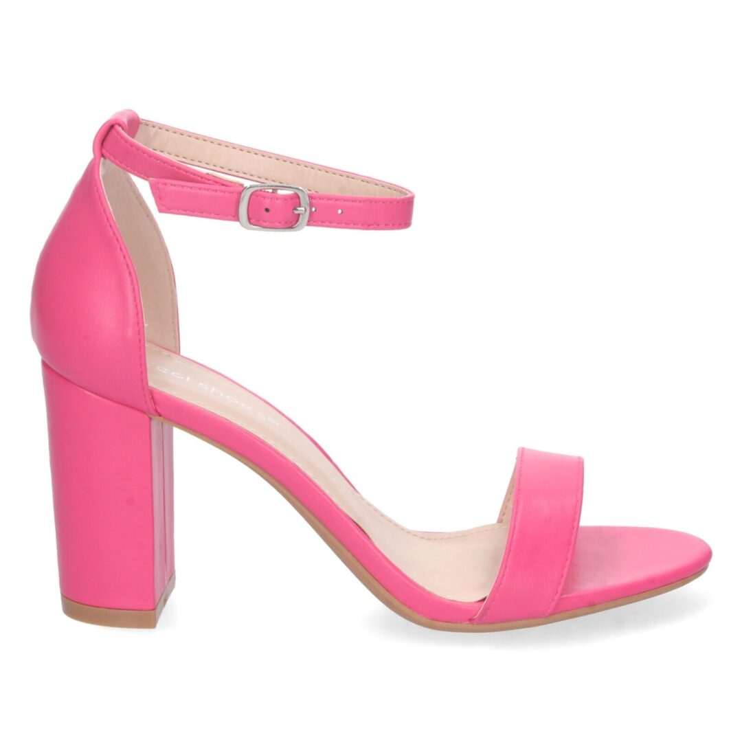 Sandalias tacón grueso fucsia hebilla - Imagen 3