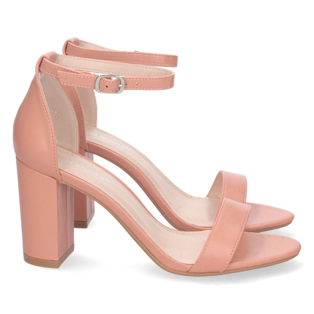 Sandalias rosa pálido tobillo grueso tacón - Imagen 2