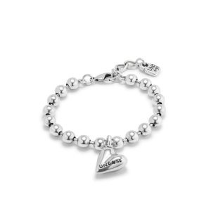 Pulsera bañada en plata de ley con bolas y charm de corazón