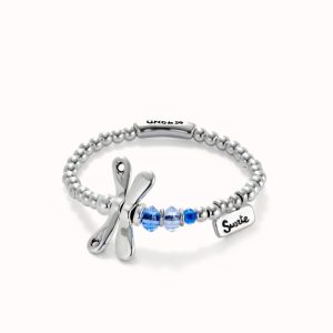 Pulsera elastica con libélula bañada en plata de ley con cristales azules
