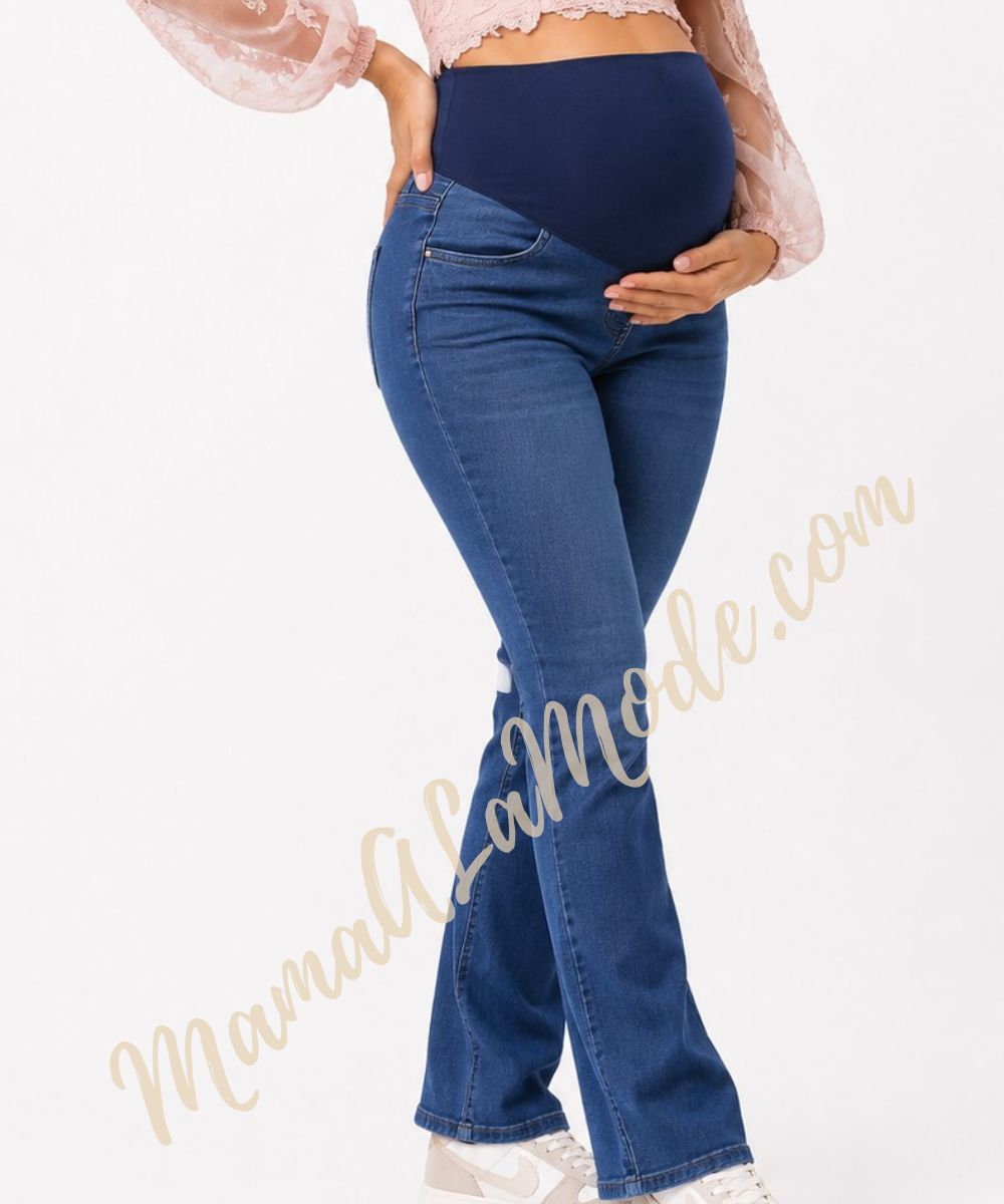 Pantalón Materno Jean Denim Semi-Palazo Nudie - Imagen 2