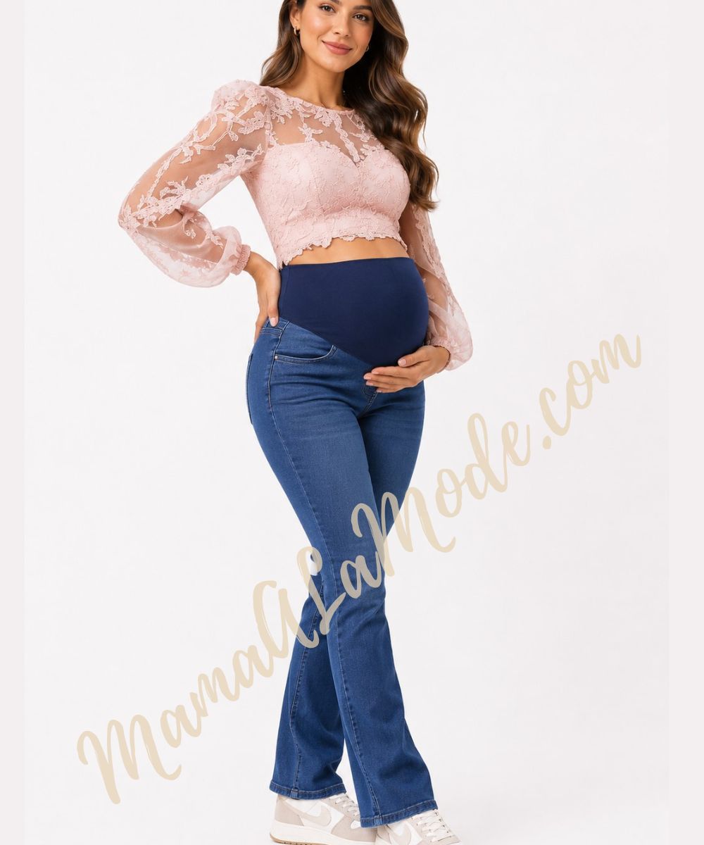 Pantalón Materno Jean Denim Semi-Palazo Nudie - Imagen 3