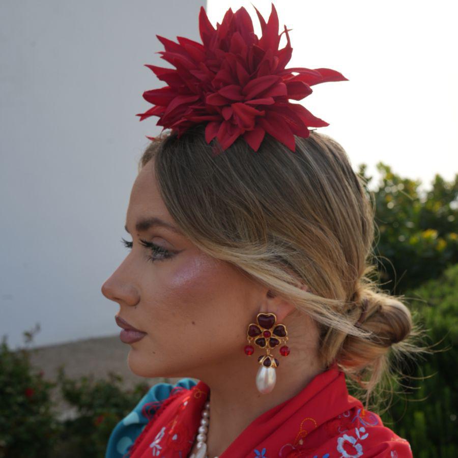 Pendientes Dorados Carlina Rojo y Perla