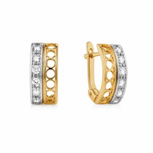 Pendientes Mujer Oro 18K Bicolor Banda Calada