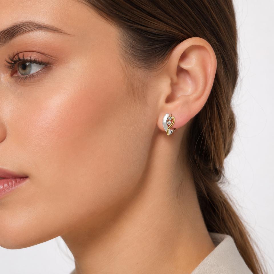 Pendientes Mujer Oro 18K Bicolor con Dos Circonita - Imagen 3