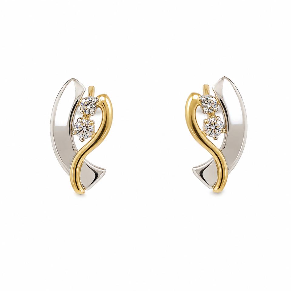 Pendientes Mujer Oro 18K Bicolor con Dos Circonita - Imagen 2