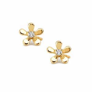 Pendientes Niña Flor Oro 18K con Circonita