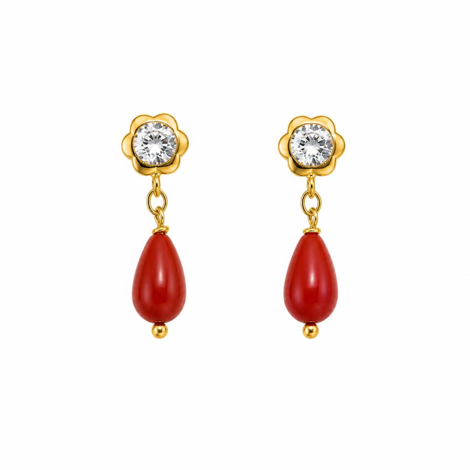 Pendientes Niña Oro 18K Coral y Circonita