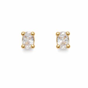 Pendientes Oro 18K Circonita Oval con Garras