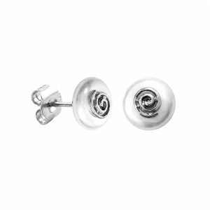 Pendientes Perla Chata 12 mm Espiral de Plata