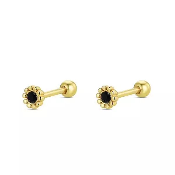 Pendientes Plata Chapada Flor Circonita Negra