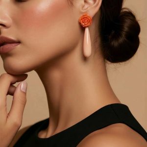 Pendientes Plata Con Roseta y Pimiento Coralina
