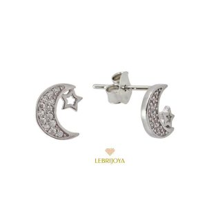 Pendientes Plata Luna Circonitas Y EStrella Calada