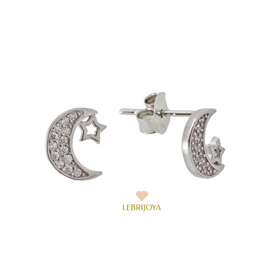 Pendientes Plata Luna Circonitas Y EStrella Calada