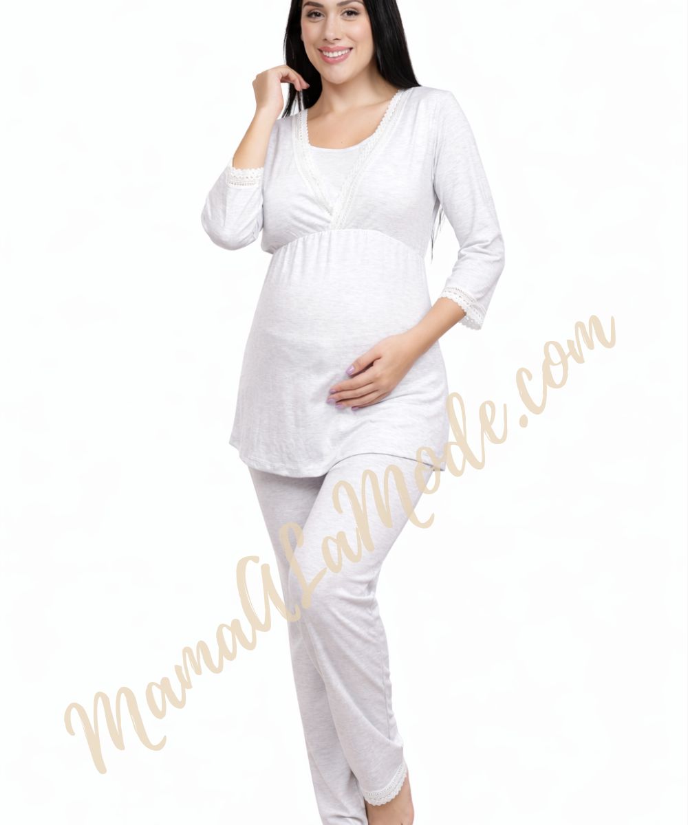 Pijama de Maternidad y Lactancia con Pantalón Luna Plomo - Imagen 2