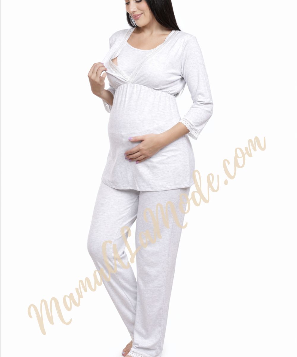 Pijama de Maternidad y Lactancia con Pantalón Luna Plomo - Imagen 3