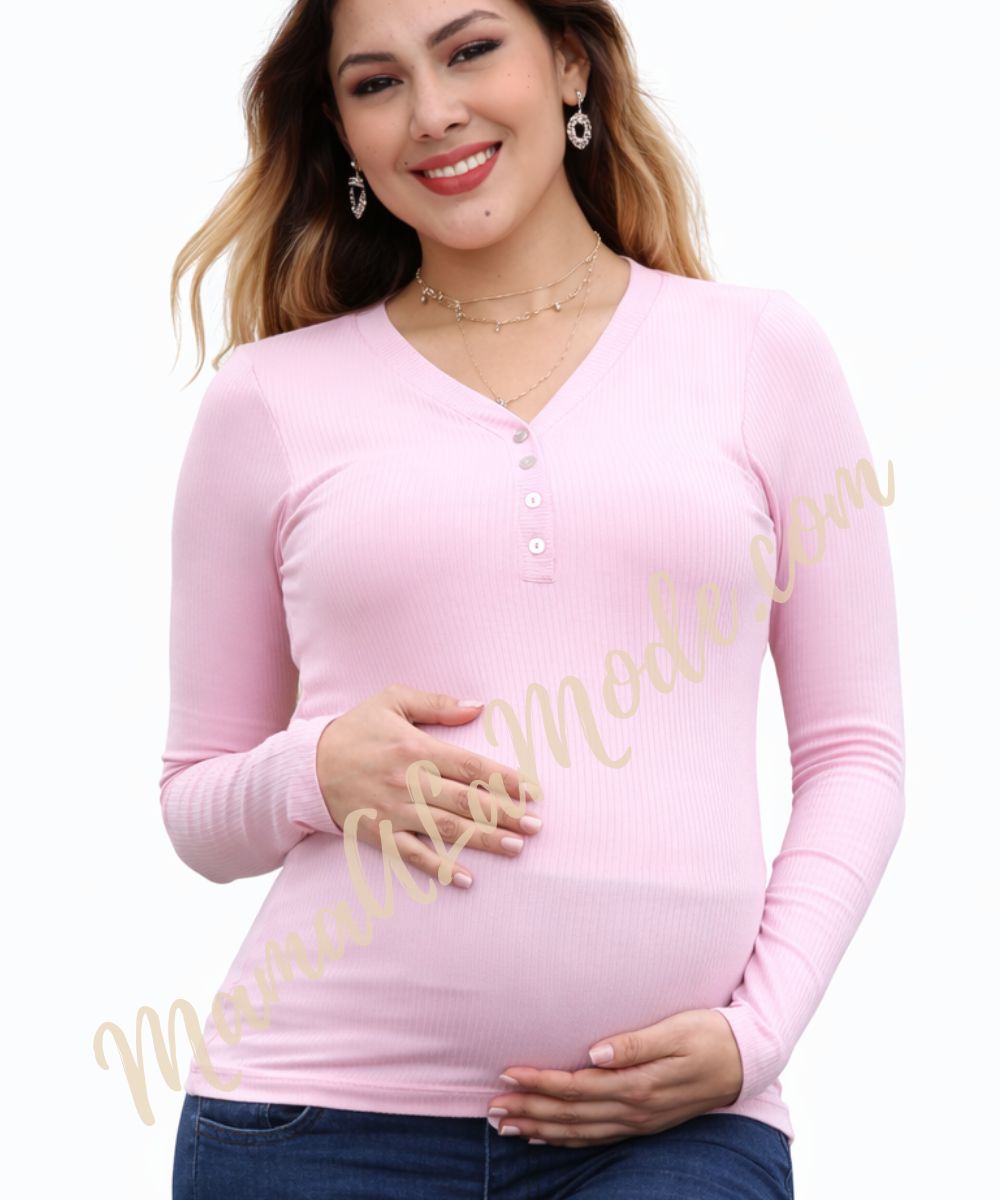 Polo Materno & Lactancia Rib Premium Rosalia – Comodidad que te abriga y acompaña - Imagen 2