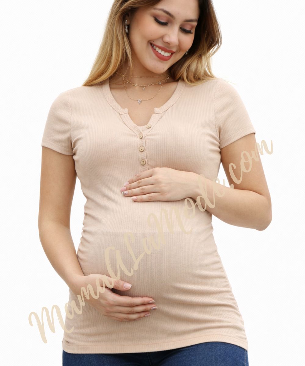 Polo Materno & Lactancia Rib Premium Topacio – Comodidad y estilo en tu Embarazo - Imagen 3