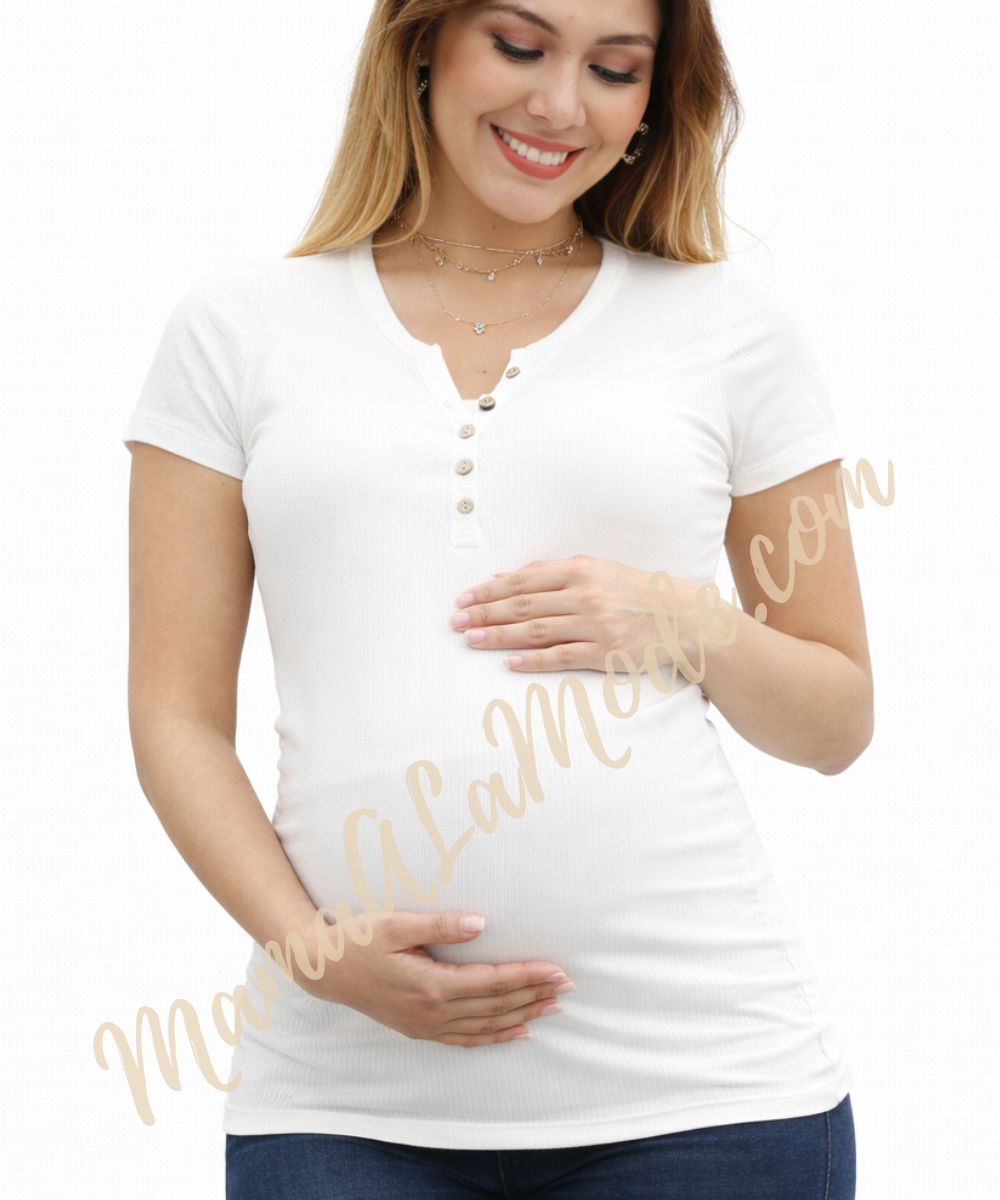 Polo Materno & Lactancia Rib Premium Topacio – Comodidad y estilo en tu Embarazo - Imagen 2