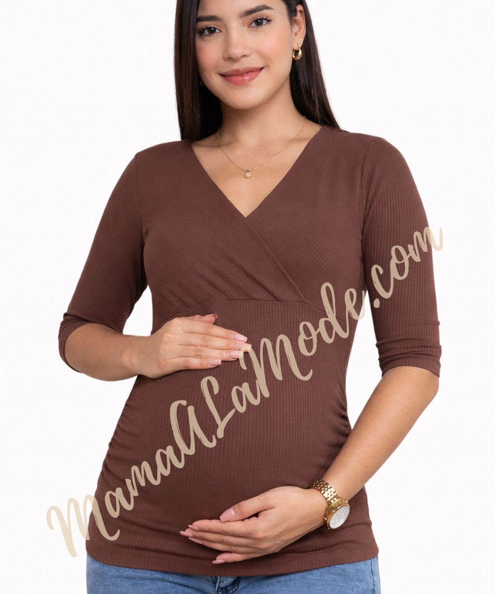Polo Materno & Lactancia Rib Premium Zafiro – Comodidad, estilo y discreción en cada etapa - Imagen 3