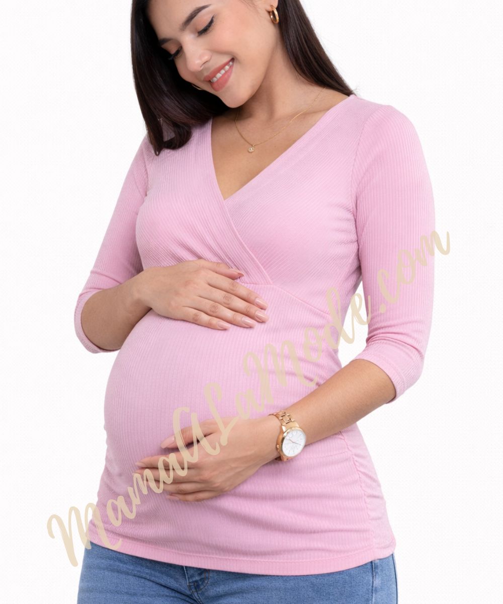Polo Materno & Lactancia Rib Premium Zafiro – Comodidad, estilo y discreción en cada etapa