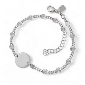 Pulsera De Plata Barbada Tallada Disco Liso
