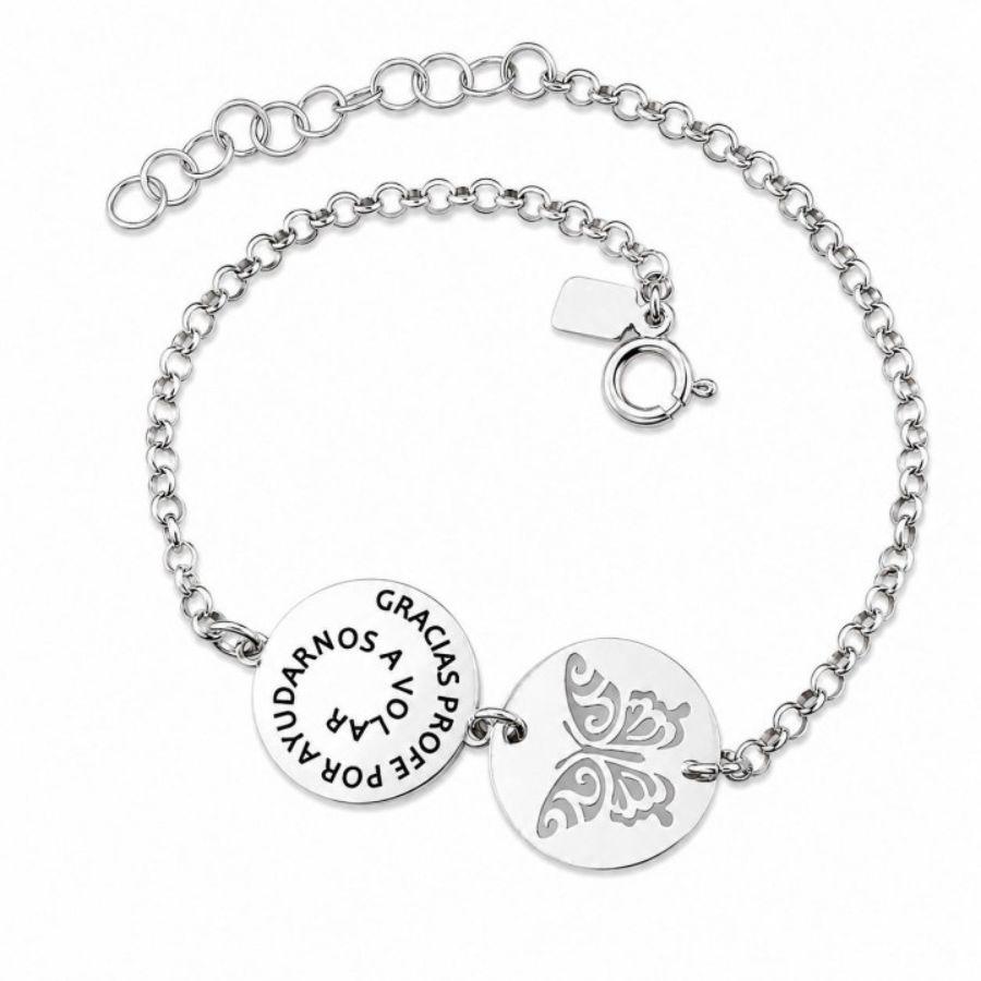 Pulsera Plata «gracias profe por ayudarnos a volar