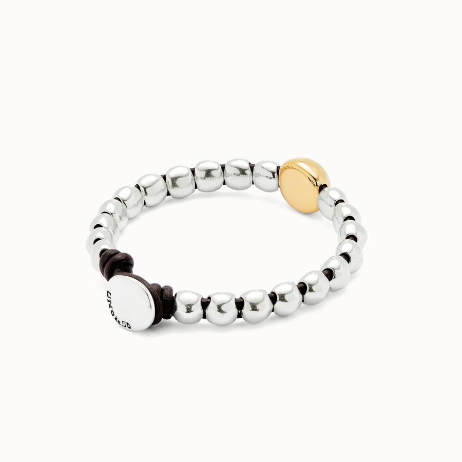 Pulsera Uno De 50 Bola Central Bañada En Oro 18k - Imagen 3