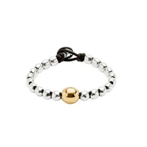 Pulsera Uno De 50 Bola Central Bañada En Oro 18k