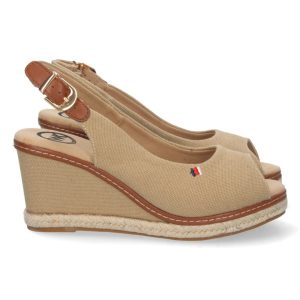 Sandalias cuña empeine abierto beige hebilla